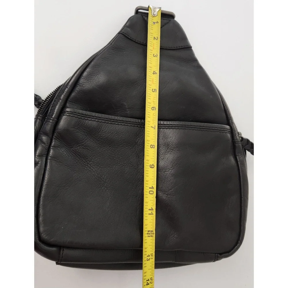 Black Genuine Leather Teardrop Small Backpack Purse Multi Pocket Y2K Style
